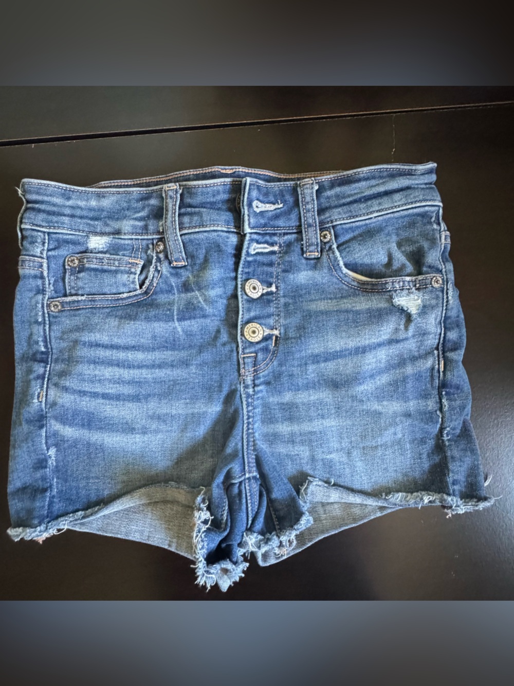 American Eagle High-Rise Distressed Denim Shorts - Blue